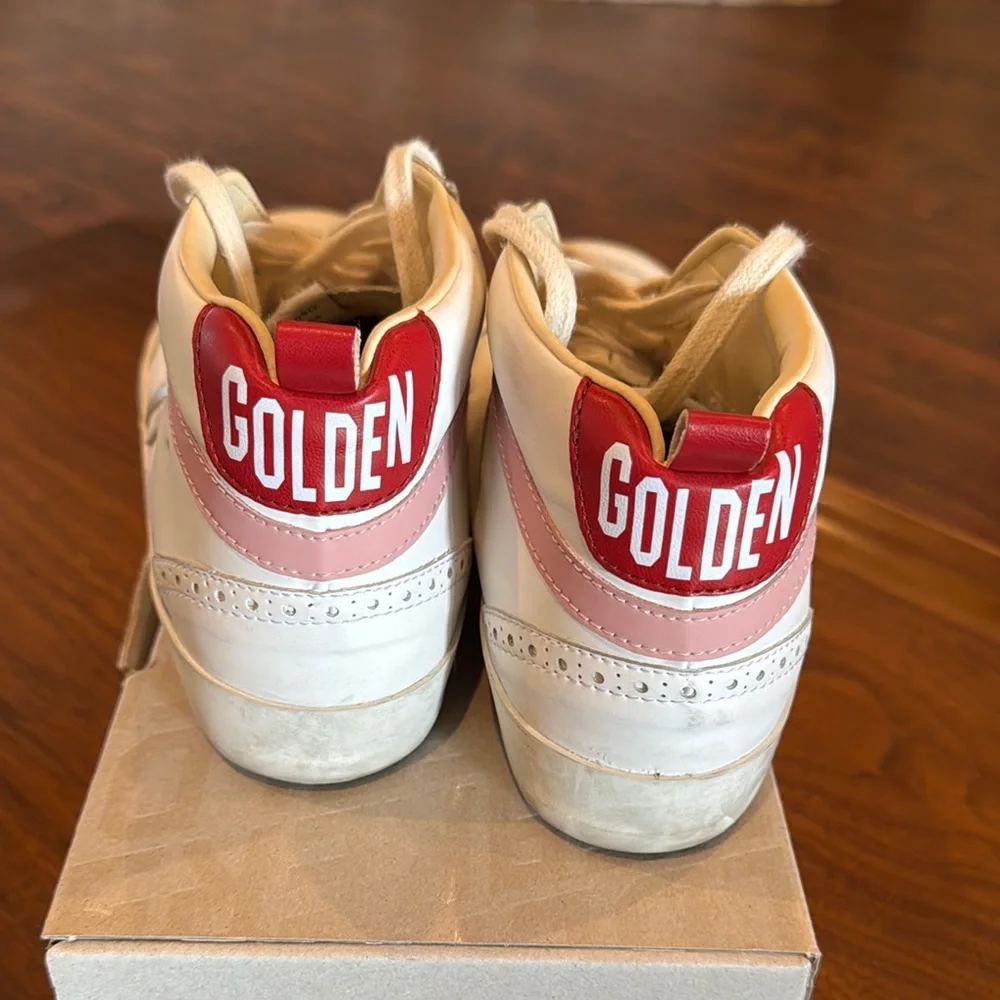 White and Pink High-Top Sneakers with Gold Star
